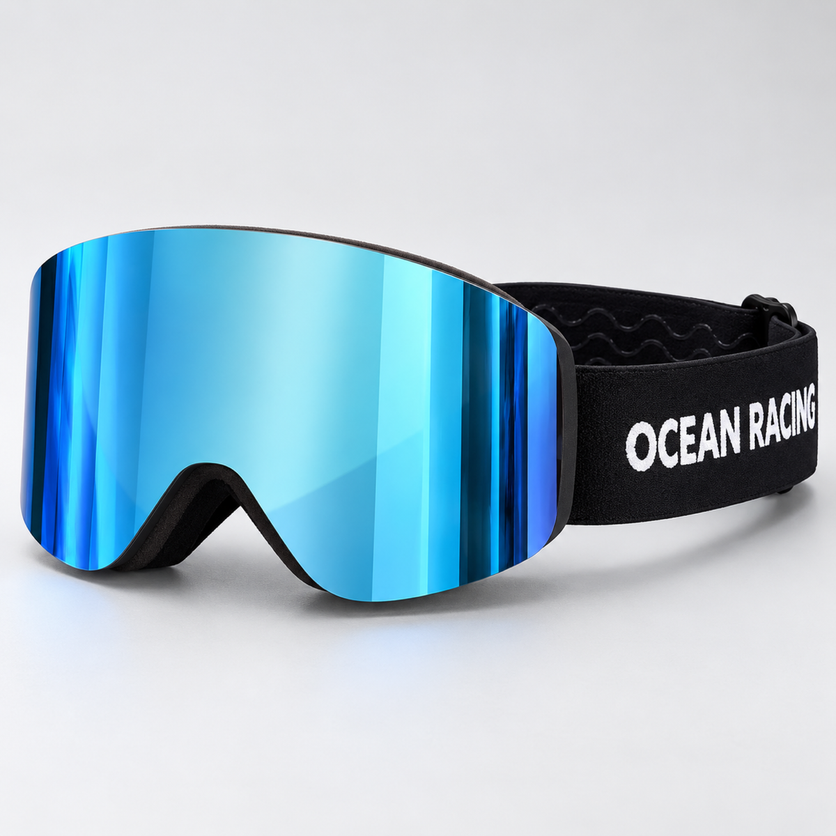 Ocean Racing ORG ski goggle, blue mirror lens, three-quarter view