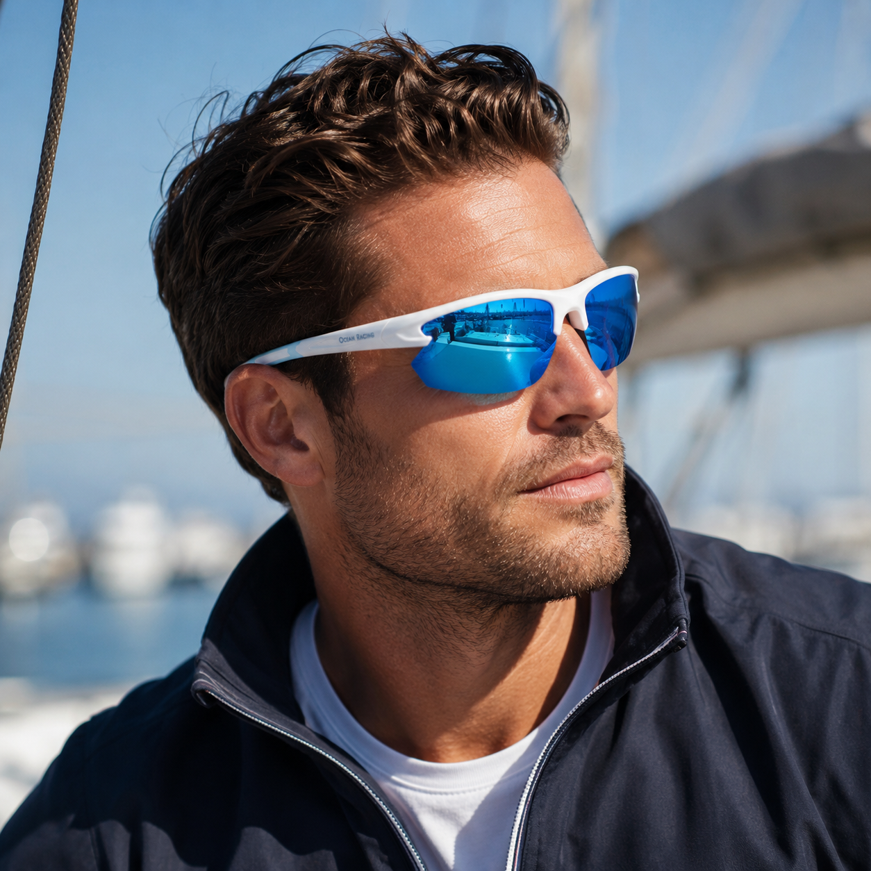 Gloss White / Blue Mirror Polarized Lens 3