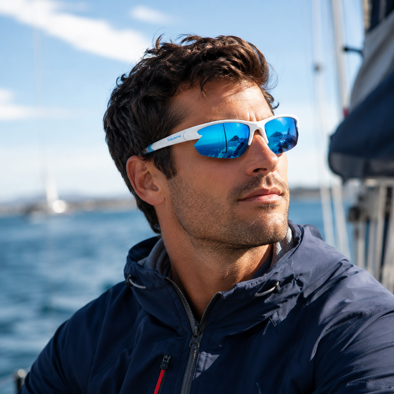 Gloss White / Blue Mirror Polarized Lens 2