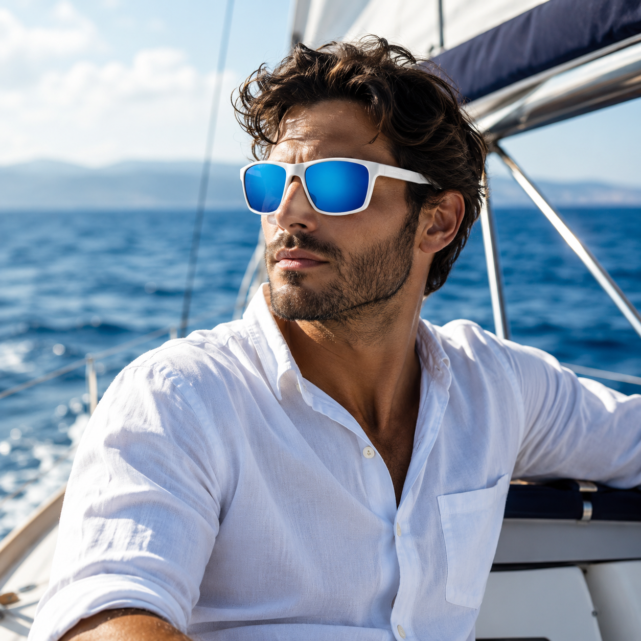 Gloss White / Blue Polarized Lens 3