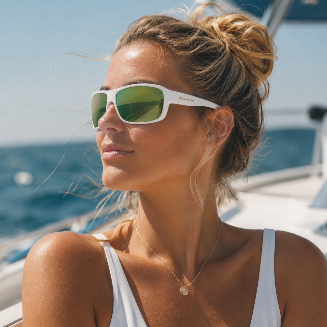 Gloss White / Ocean Green Mirror Polarized Lens 3
