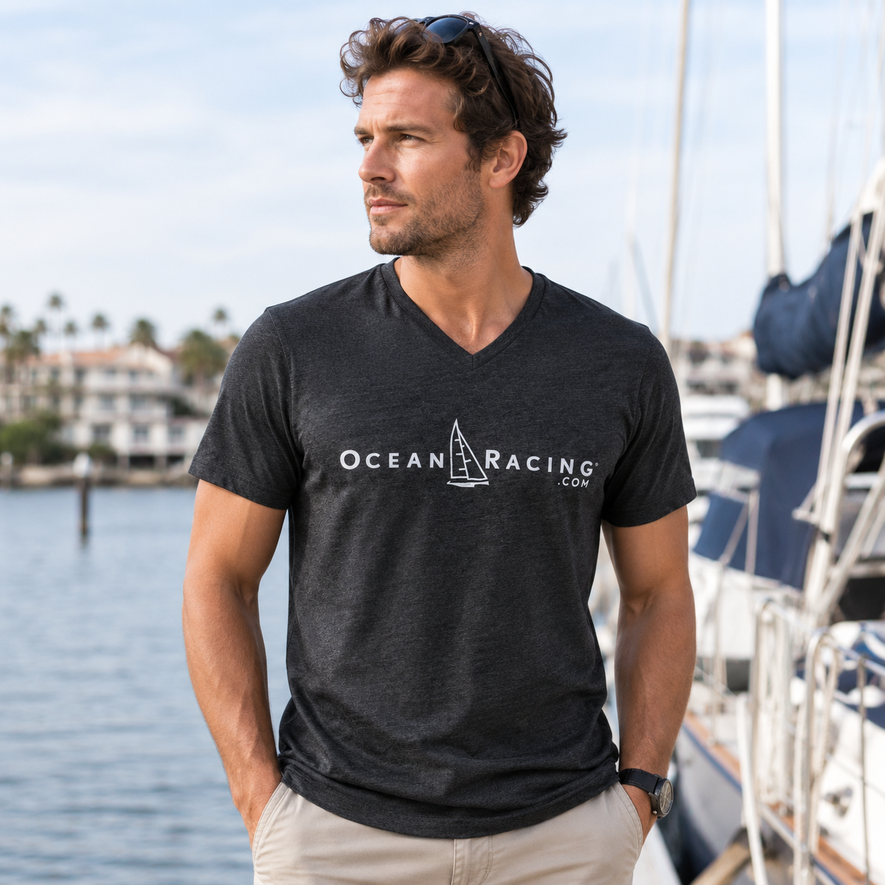 Gray V-neck Sprit Boat Shirt 3