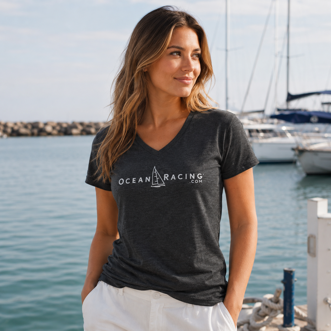 Gray V-neck Sprit Boat Shirt 4