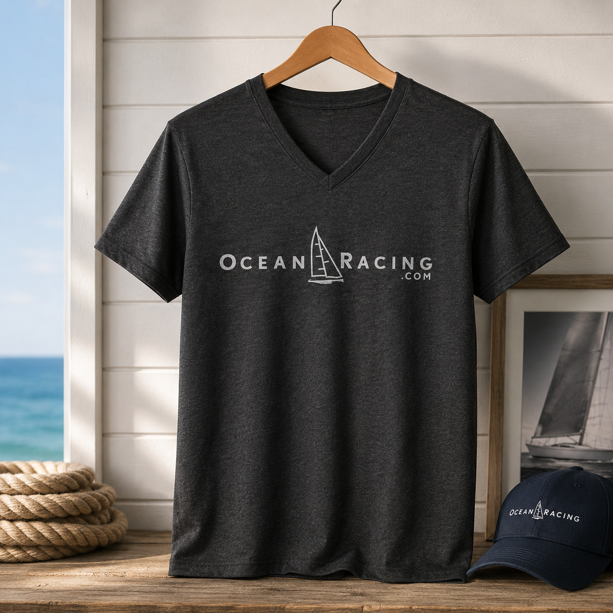 Gray V-neck Sprit Boat Shirt 5