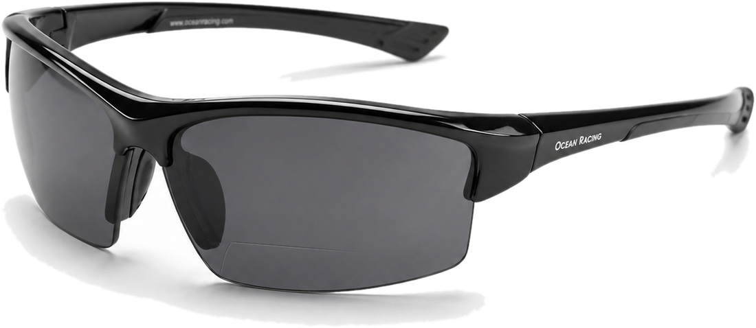 Mackinaw polarized reader sunglasses, gloss black frame with gray lens